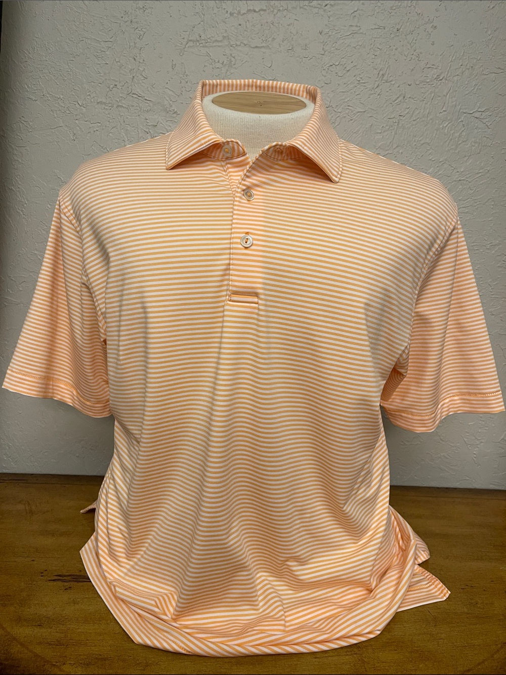 Peter Millar Orange Stripe Short Sleeve Polo